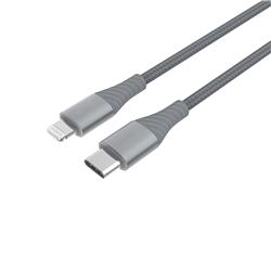 iCAN Premium 6pi USB-C vers câble Lightning, Apple MFi, connecteur en métal, tressé, gris