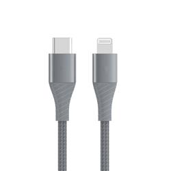 iCAN Premium 6pi USB-C vers câble Lightning, Apple MFi, connecteur en métal, tressé, gris