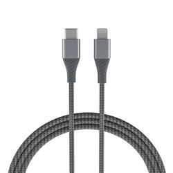 iCAN Premium 6pi USB-C vers câble Lightning, Apple MFi, connecteur en métal, tressé, gris