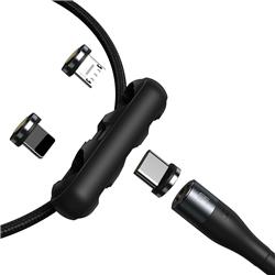 Baseus Zinc Magnetic Safe Fast Charging Data Cable USB to Micro USB + Lightning + USB C, 5A 1m Gray+Black(Open Box)
