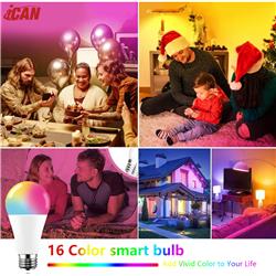 iCAN Smart Light Bulbs, A19 E26 RGBCW Color Changing LED Light Bulb.(Open Box)