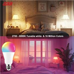 iCAN Smart Light Bulbs, A19 E26 RGBCW Color Changing LED Light Bulb.(Open Box)