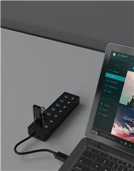 iCAN Hub USB-A vers 7 ports USB 3.0 avec interrupteur individuel