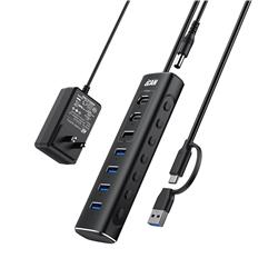 iCAN Hub alimenté USB 3.2 à 7 ports 10 Gbit/s avec adaptateur 12 V 2 A