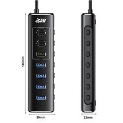 iCAN Hub alimenté USB 3.2 à 7 ports 10 Gbit/s avec adaptateur 12 V 2 A