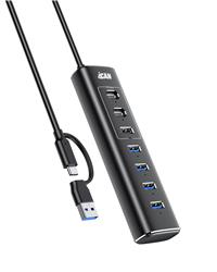 iCAN Hub alimenté USB 3.2 à 7 ports 10 Gbit/s avec adaptateur 12 V 2 A