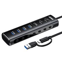 iCAN Hub alimenté USB 3.2 à 7 ports 10 Gbit/s avec adaptateur 12 V 2 A