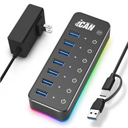 iCAN 7-Port Powered USB 3.0 Hub with Individual On/Off Switches