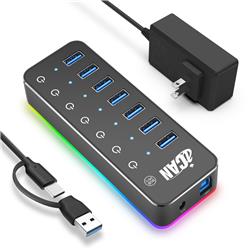 iCAN 7-Port Powered USB 3.0 Hub with Individual On/Off Switches