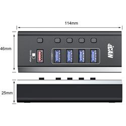 iCAN Hub USB 3.0 à 5 ports, câble de 1 m et adaptateur secteur 24 W