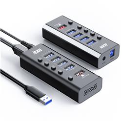iCAN Hub USB 3.0 à 5 ports, câble de 1 m et adaptateur secteur 24 W