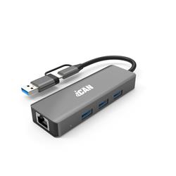 iCAN Hub Ethernet USB 3.0 4-en-1 avec deux connecteurs USB-A/C