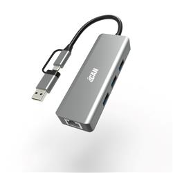 iCAN Hub Ethernet USB 3.0 4-en-1 avec deux connecteurs USB-A/C