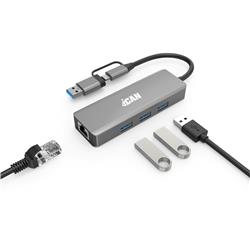 iCAN Hub Ethernet USB 3.0 4-en-1 avec deux connecteurs USB-A/C