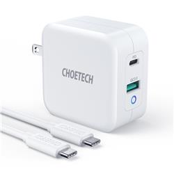 Choetech Chargeur GaN PD double ports 65 W avec câble USB-C de 6 pieds