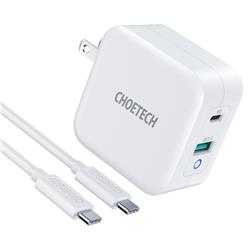 Choetech Chargeur GaN PD double ports 65 W avec câble USB-C de 6 pieds