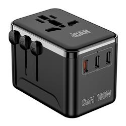 iCAN 100W 4-Port Universal Travel Adapter with 3 USB-C and 1 USB-A