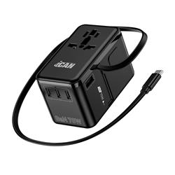 iCAN 70W 4-Port retractable cable Universal Travel Adapter