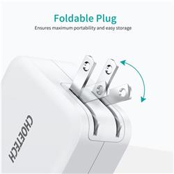 Choetech Chargeur GaN PD double ports 65 W avec câble USB-C de 6 pieds