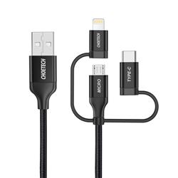 Choetech MFi 3 in1 nylon charging cable, 1.2m (4ft)