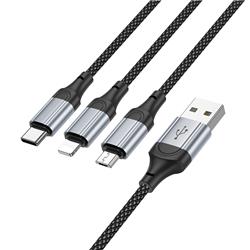HOCO "X102 Fresh" 3-in-1 charging data cable (iP+Micro+Type-C), 1m (3.3ft), Black