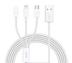 Baseus "Superior Series" Fast Charging Data Cable USB to M+L+C 3.5A ,1.5m (5ft), White