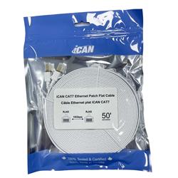 iCAN CAT7 Shielded Flat Ethernet Cable, 10Gbps, STP, 50FT, White