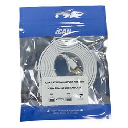 iCAN CAT8 Flat Shielded Ethernet Cable, 40Gbps, STP, 7FT, White