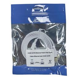 iCAN CAT8 Flat Shielded Ethernet Cable, 40Gbps, STP, 5FT, White