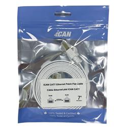 iCAN CAT7 Shielded Flat Ethernet Cable, 10Gbps, STP, 7FT, White