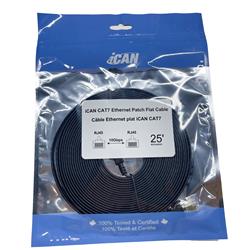 iCAN CAT7 Shielded Flat Ethernet Cable, 10Gbps, STP, 25FT, Black