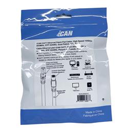 iCAN CAT7 Shielded Flat Ethernet Cable, 10Gbps, STP, 7FT, Black