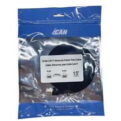 iCAN CAT7 Shielded Flat Ethernet Cable, 10Gbps, STP, 15FT, Black