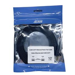 iCAN CAT7 Shielded Flat Ethernet Cable, 10Gbps, STP, 10FT, Black
