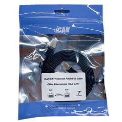 iCAN CAT7 Shielded Flat Ethernet Cable, 10Gbps, STP, 7FT, Black