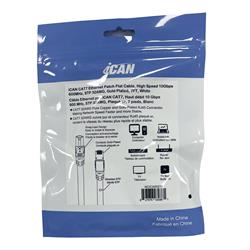 iCAN CAT7 Shielded Flat Ethernet Cable, 10Gbps, STP, 7FT, White