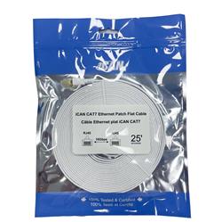 iCAN CAT7 Shielded Flat Ethernet Cable, 10Gbps, STP, 25FT, White