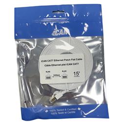 iCAN CAT7 Shielded Flat Ethernet Cable, 10Gbps, STP, 15FT, White(Open Box)