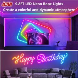 Guirlande lumineuse néon iCAN RGB+IC, bandes lumineuses LED de 9,8 pieds, synchronisation musicale.