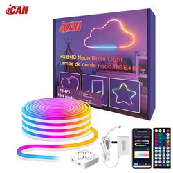 iCAN RGB+IC Neon Rope Light, 16.4ft LED Strip Lights, Music Sync, DIY Design, App Control, Neon Lights for Gaming Room Living Bedroom Wall Decor.