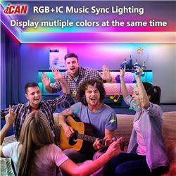 Bandes lumineuses LED iCAN RGB+IC COB 16,4 pieds, synchronisation musicale, décoration intérieure.