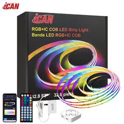iCAN RGB+IC COB LED 32.8ft Strip Lights, Music Sync, Home Decor, App Control, Compatible with Alexa and Google Assistant.