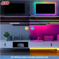 Bandes lumineuses LED iCAN RGBICW de 16,4 pieds, contrôle par application, synchronisation musicale.