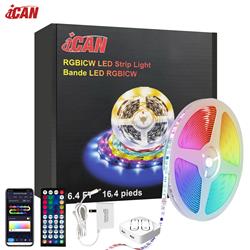 Bandes lumineuses LED iCAN RGBICW de 16,4 pieds, contrôle par application, synchronisation musicale.