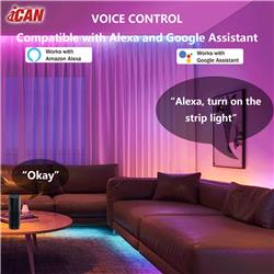 Bandes lumineuses LED iCAN RGBICW de 16,4 pieds, contrôle par application, synchronisation musicale.