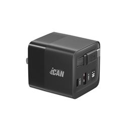 iCAN Chargeur GaN PD portable à 2 ports 65 W avec câble rétractable