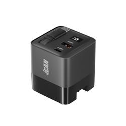 iCAN Chargeur GaN PD portable à 2 ports 65 W avec câble rétractable