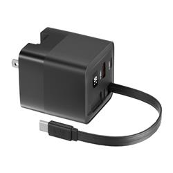 iCAN Chargeur GaN PD portable à 2 ports 65 W avec câble rétractable