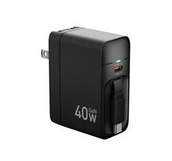 40W USB-C GaN PD Wall Charger with 2.6ft/80cm Type-C Retractable Cable