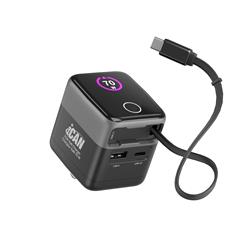 iCAN Chargeur GaN PD portable à 2 ports 70 W avec câble rétractable
